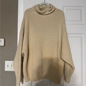 Free People Cream Ribbed Turtleneck Sweater